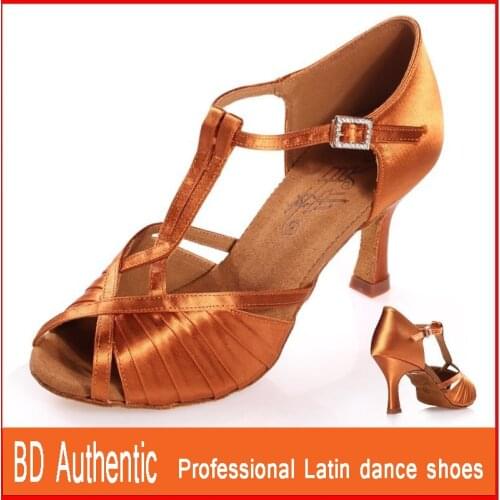 BD shoes Genuine Women Latin shoes Soft bottom Allroom dancing Women Dance shoes Imported satin custom style New shoe BD2392 Hot