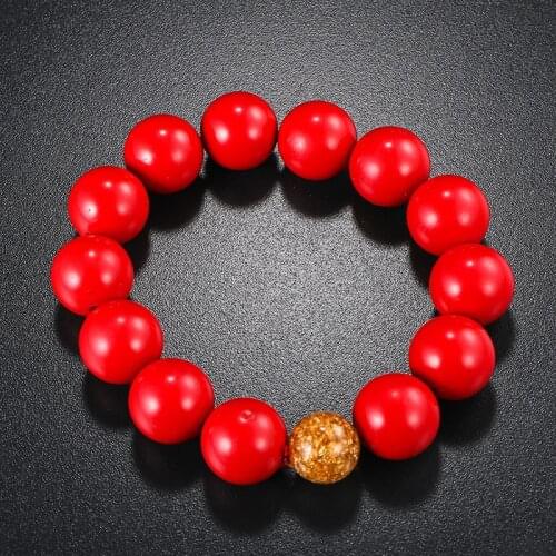 Chinese style ethnic red cinnabar bracelet men and women bead bracelets gold foil jewelry couple jewelry for women present
