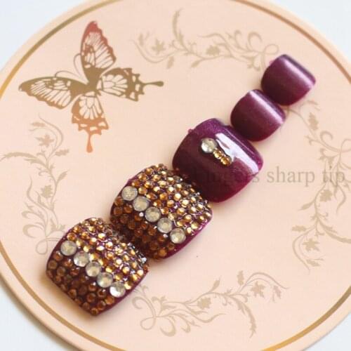 2020 High-grade High quality fashion full drill handmade round toe fake nail crystal brown drill 24PCS #N39