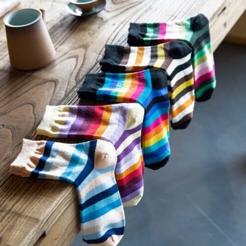 Womens Tube Socks Rainbow Striped Womens Socks Autumn and Winter Womens Woman Girls Cotton Socks Color Socks Wholesale