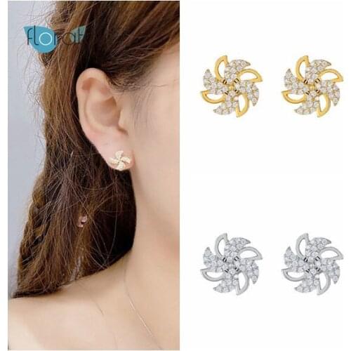 925 Sterling Silver Ear Needle Windmill Stud Earrings for Women Sweet and Romantic Crystal Earrings Korean Fashion Jewelry Gift