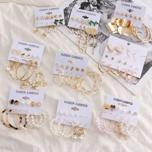 Vintage Womens Pearl Drop Earrings Set Fashion Pearl Tassel Circle Alloy Pendant Earrings 2021 Trend Brincos Jewelry Gift