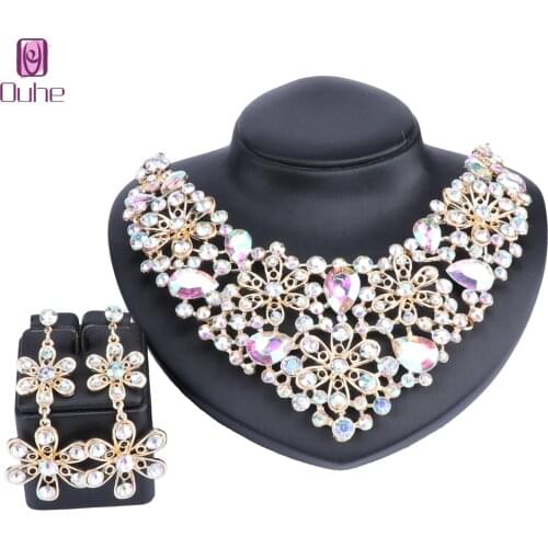 Fashion Flower Bridal Jewelry Sets Wedding Engagement Necklace Earrings Sets For Brides Party Costume Decoration Jewellery Women