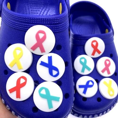 1PCS Ribbon Icon Shoes Charms Silicone For Kids Party Gifts Round Shape Graden Croc Shoe Accessories Buckles Decor