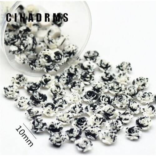 10mm 100PCS Black-White Fancy Color Resin Flowers Cabochons|Resin Flatback Flowers|Resin Decoration Flowers