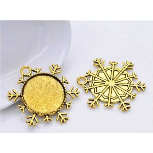 5pcs/lot 25mm Inner Size Antique Gold Plated Snow Style Cabochon Base Setting Charms Pendant Tray