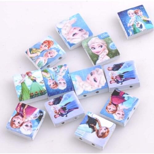 20x18mm 50pcs Mixed Snow Queen Paintied Square Wooden Beads For kids Jewelry Making MT1408