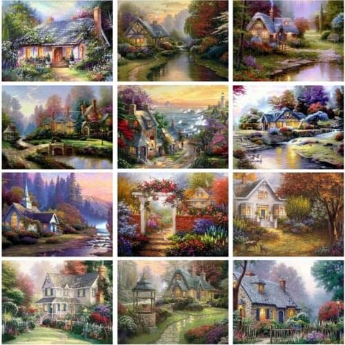 5D DIY Diamond Painting Full Drill Square Round Garden Diamond Embroidery House Rhinestone Cross Stitch Mosaic Wall Decor