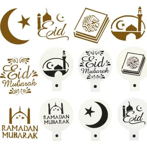 8Pcs/set PET Mosque Eid Mubarak Ramadan Design Coffee Stencils,laser Cut Cookie Biscuits Fondant Cake Mold Ramadan Supplies
