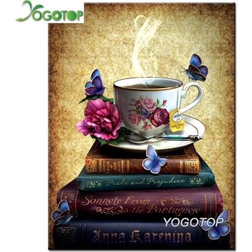 Book.butterfly,coffee diamond Painting full square round diamond mosaic resin drill Cross Stitch wall decor Puzzles YY1213