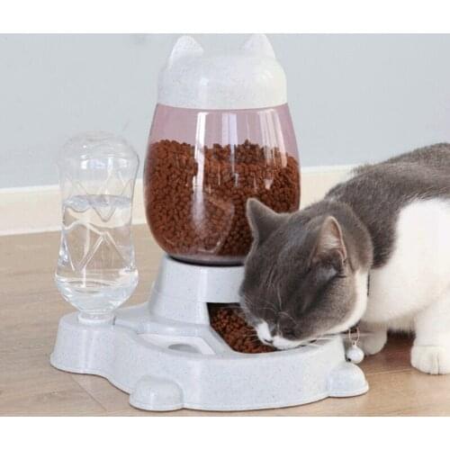 Pet Dog Cat Bowl Automatic Feeder Dog Cat Food Bowl with Water Dispenser Double Bowl Drinking Raised Stand Dish Bowls