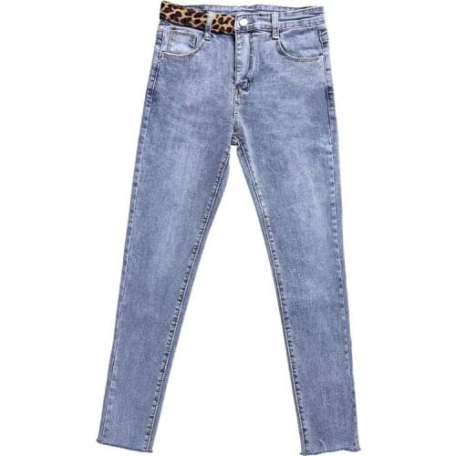 Spring Autumn New High Waist Jeans Women Leopard Print Stitching Denim Pants Female Multi-pocket Vintage Skinny Pencil Pants