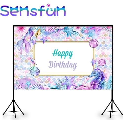 Photography Backdrop Baby Birthday Party Photocall Seabed Shell Treasure Star Poster Mermaid Backgrounds For Photo Studio