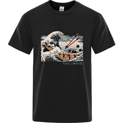 Sushi Wave Ukiyo E Harajuku Prints Mens T Shirts Casual Stylish Sportwears Funny Cartoon Short sleeve Oversized Mans T-shirts