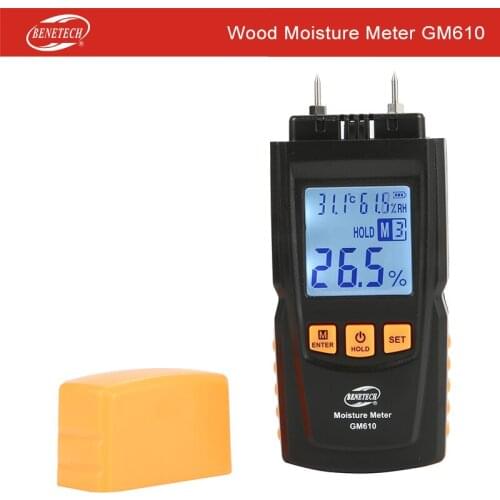 GM610 Wood Moisture Meter 2Pins Humidity Tester Timber Damp Professional Detector Hygrometer Range 0~70% Digital LCD Display