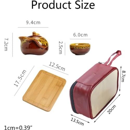 Chinese Kungfu Tea Set with Porcelain Teapot Teacups Bamboo Tea Tray Portable