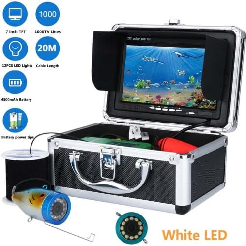 20M 7" Inch 1000tvl Underwater Fishing Video Camera Kit 12 PCS LED White Lamp Lights Video Fish Finder Under Water fish camera
