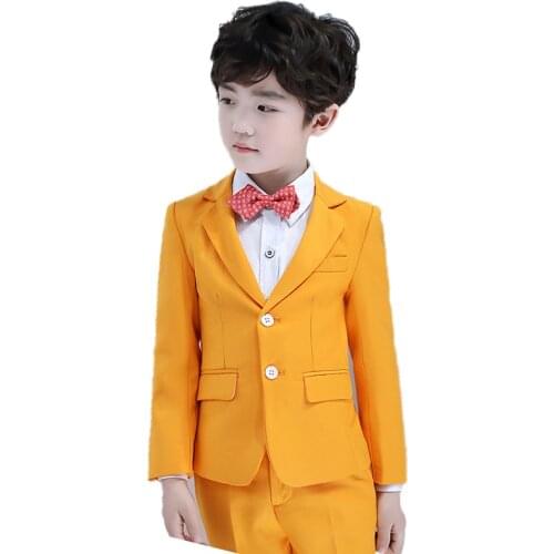 Flower Boys Wedding Suit School Kids Formal Tuxedo Jacket Shirt Pants Bowtie 4Pcs Children Performance Party Dress Costume