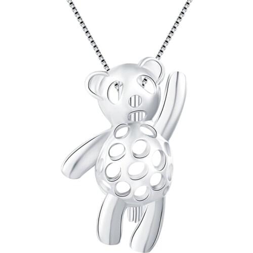 CLUCI Dancing Bear Cage Pendant 925 Sterling Silver Pearl Locket for Women Jewelry Making 925 Silver Charms Pendant SC103SB