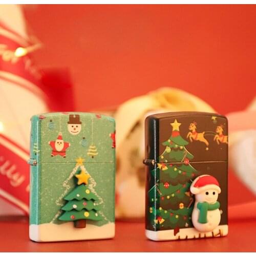 Zorro Kerosene Metal Windproof Lighter Festival Christmas Tree Santa Claus Snowman Deer Six Sided Color Printing Christmas Gifts