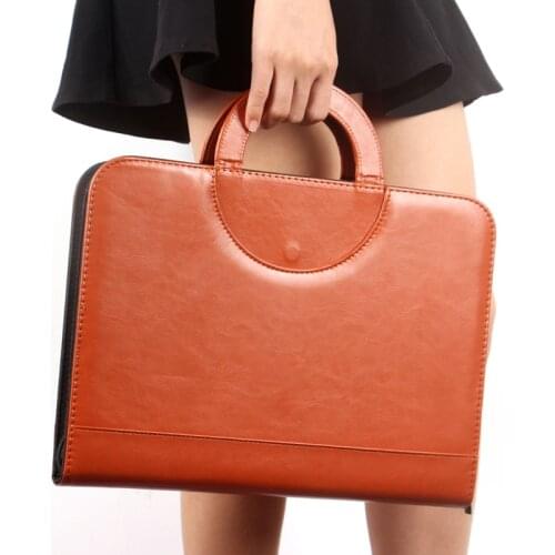 Fashion PU Leather Padfolio A4 Zipper Folder For Documents 4 Ring Binder Business Conference Folder Portable Portfolio Case