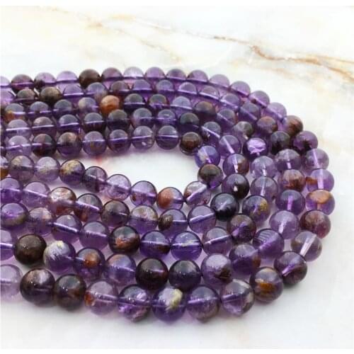 Fashion High Quality Natural Purple Phantom Stone Quartz Cacoxeni Smooth Amethysts Round Beads Crystal Gem For Design Jewelry
