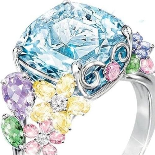 Womens 925 Silver Multi-Color Zircon Ring Engagement Wedding Gift Jewelry Ring Wholesale