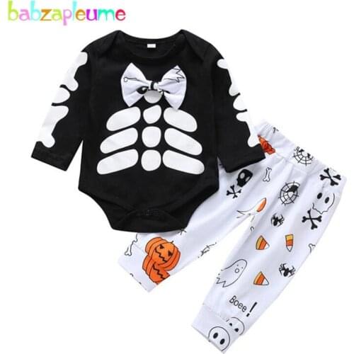 Fall Baby Halloween Costume Toddler Boys Clothes Set Cartoon Cute Long Sleeve Tie Bodysuit+Pumpkin Pants Newborn Clothing 1924-1