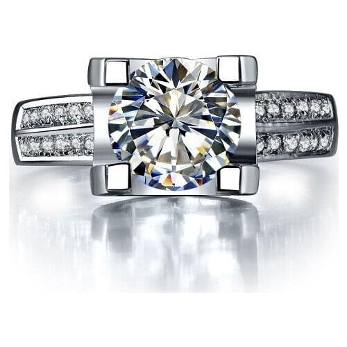 1Carat Pure 14K Gold Oxhead Style Dazzling Simulate Diamond Women Anniversary Ring Promise Jewelry Gift For Celebration