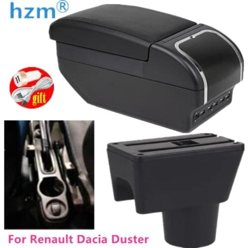 Heighten armrest box For Renault Dacia Duster I 2010-2020 Central console storage box ashtray Cup holder PU Leather