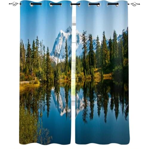 Lakeside Green Forest Snow Mountain Window Curtains Living Room Bedroom Kitchen Curtain For Children Drapes Window Treatment