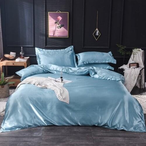 Blue silk duvet cover 220x240 Pillowcase 3pcs,200x200 quilt cover, bed cover 150x200,queen king size bedding set,bed sheet
