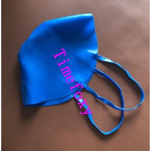 Blue Latex hood rubber face Mask Halloween hood fetish mask Rubber masque for party