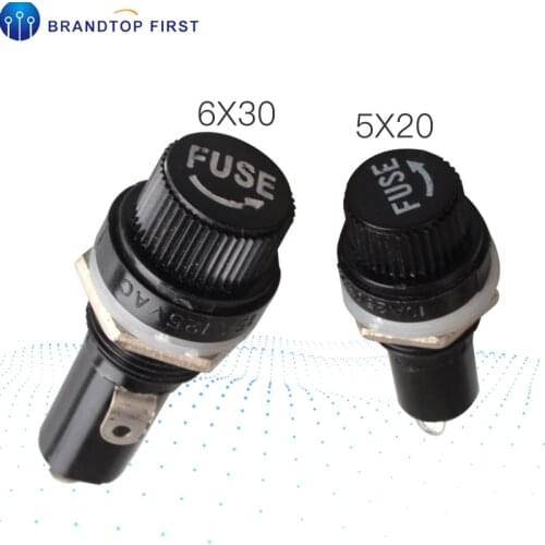 2pcs 5*20mm glass fuse holders 6X30 insurance tube socket fuse holder for 6*30 insurance Panel Mount Fuse Holder