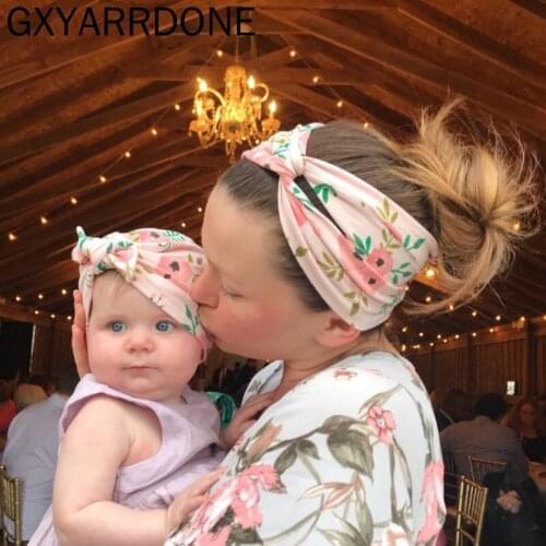 2020 Spring New Baby and Mom Headbands Set Flower Bowknot Newborn Turban Cross-tied Mommy Headbands Set Baby Party Accessories