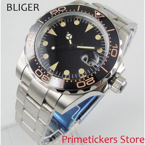 Yellow hands black dial ceramic bezel 40mm sapphire glass date automatic movement mens watch deployant clasp