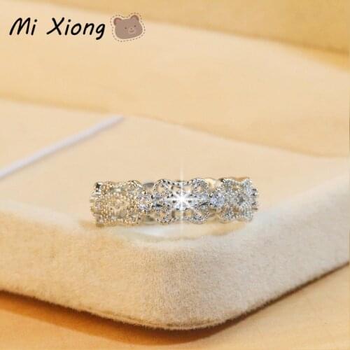 Mi Xiong S925 Sterling Silver Rings for women Exquisite Design Irregular Hollow Diamond Elegant Ladies Anniversary Brand Jewelry