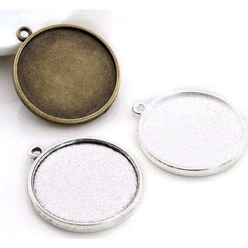 10pcs 25mm Inner Size Antique Silver Plated Bronze Double Side Cabochon Base Setting Charms Pendant