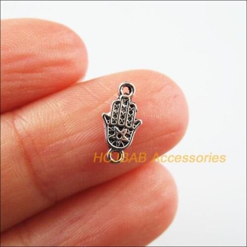 100 New Tiny Palm Charms Tibetan Silver Tone Flower Hand Connectors 6x12mm
