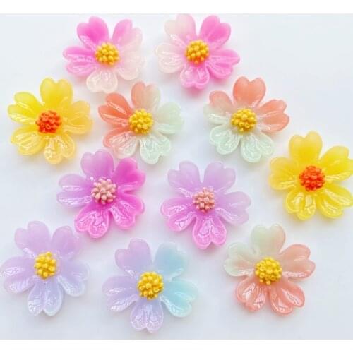 20Pcs New Resin Cute Mixed Bicolor Flowers Flat Back Cabochon Scrapbooking Hair Bow Center Embellishments DIY Accessories G73