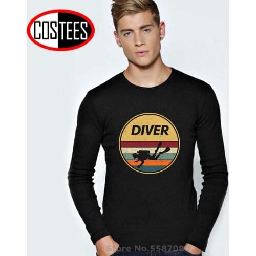 2020 Vintage Round Circle design Scuba Dive T shirt men Retro Scuba diver T-shirt Long sleeve Premium Cotton Scuba diving Tshirt