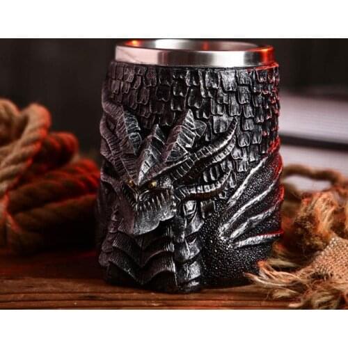 600ml Medieval Dragon Stainless Steel Resin 3D Beer Mug Goblet Game Tankard Coffee Cup Wine Glass Mugs BEST GOT Gift