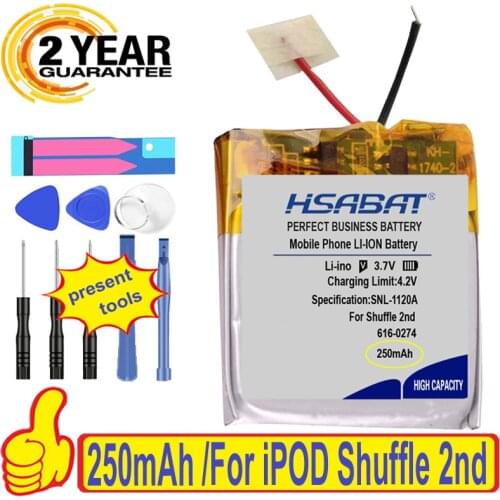 Top Brand 100% New 250mAh 616-0274 Battery for iPOD Shuffle 2nd Generation 2 Shuffle2 G2 G3 3 616-0278 Batteries + free gfit