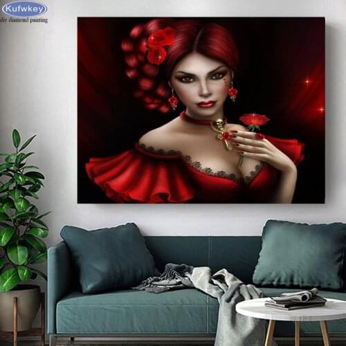 5D DIY Diamond Painting Sexy woman rose flower Full Drill Square Rhinestones Cross Stitch Kit Mosaic Art Home Decoration Gift