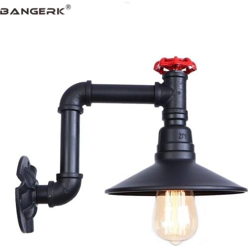 Antique Industrial Water Pipe LED Wall Lamp Loft Decor Wall Light Retro Edison Sconces Aisle Bedside Home Lighting Black Iron