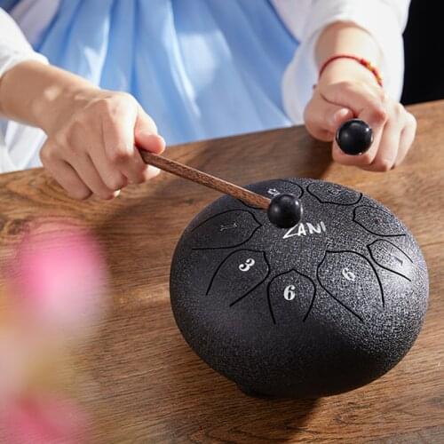 Tongue Drum 6 Inch 8 Tune Steel Hand Pan Drum Tank Drums With Drumstick Finger Cots Bag Drumstick Stand Instruments Accessories