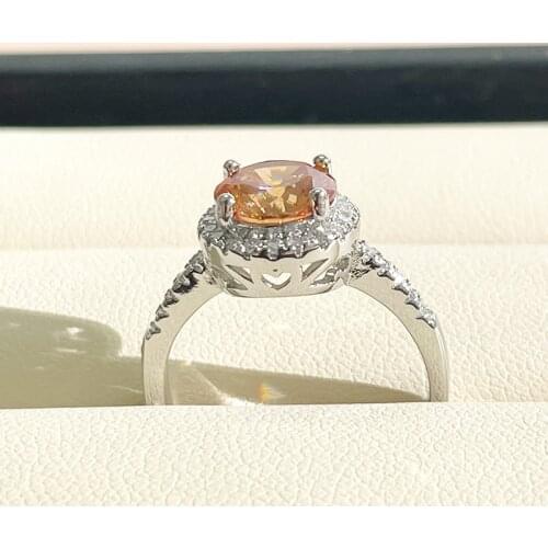 BELLA BOX Classic 925 Sterling Silver Women Open Ring With 2 Carat Champagne Color Moissanite Stone Silver Fine Jewelry Gift