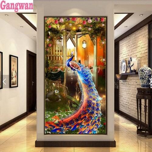 Large DIY diamond painting beautiful peacock scenery cross stitch full mosaic embroidery square round 5D handmade home decor art