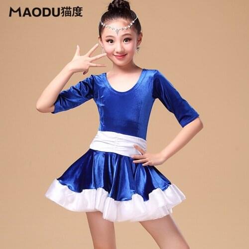 Brand MAODU Newest Spring Children Latin Dance Dress Soft Performance Costume Girls Salsa Dresses S-XXL