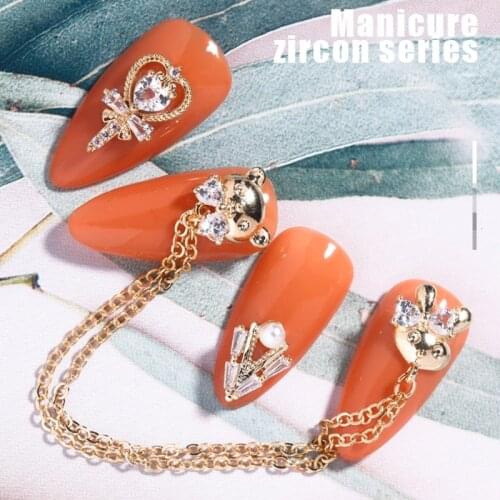 CHUNYOU NEW Arrival 5pcs/set Chain Pendant 3D Nail Art Zircon Metal Diamond Nail Accessories DIY Nail Decoration Nail Charms